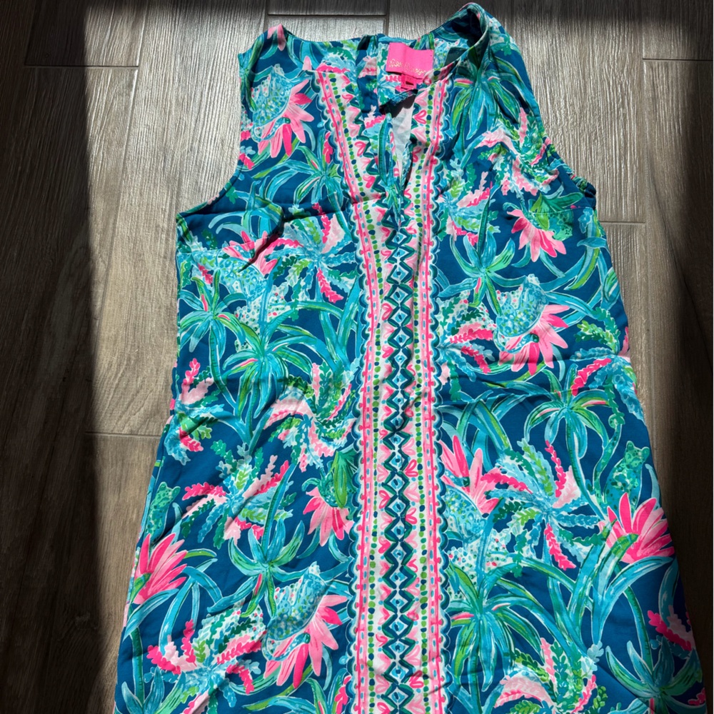 Lilly Pulitzer Vibrant Teal & Pink Tropical Print Dress
